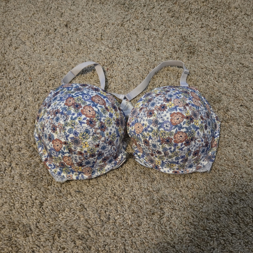 Floral Print Women's Bra Adore Me 38ddd 38f Padded Push Up Front Close Bra Euc
